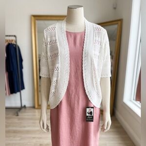 Nina Leonard White Open-Knit Cardigan